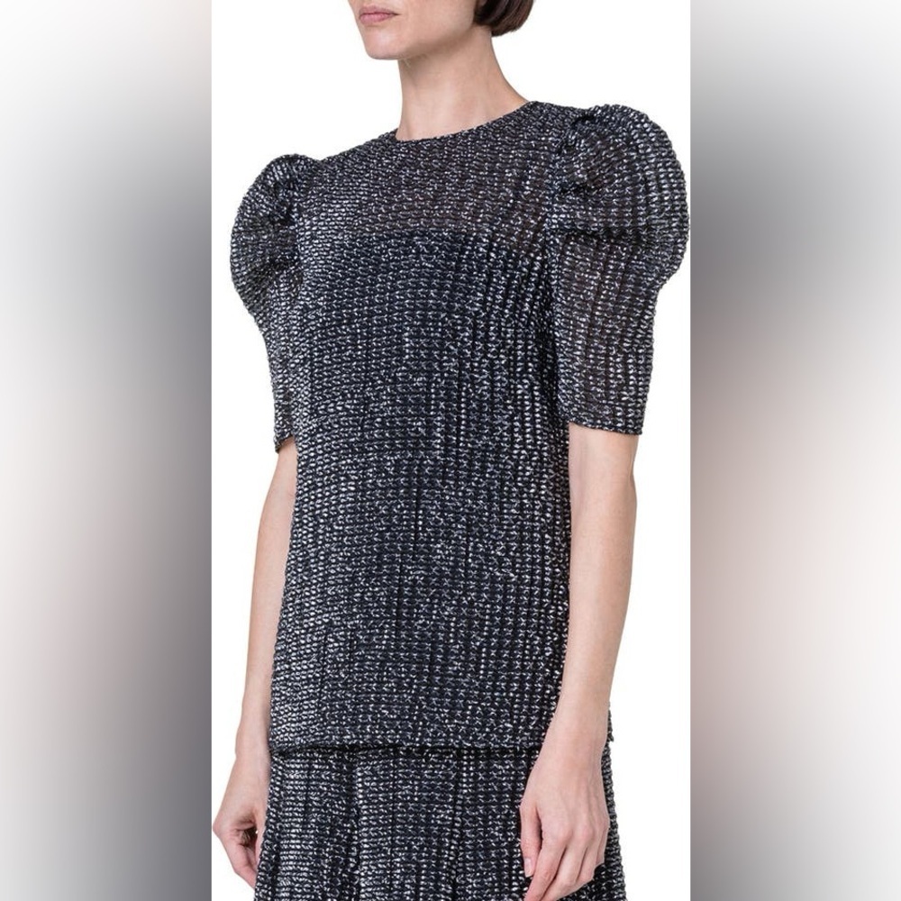 Akris Punto Metallic Elbow Sleeve Organza Blouse
